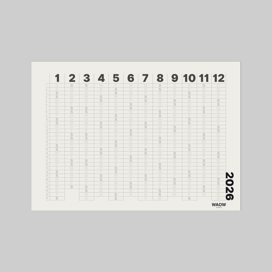 Jahresplaner 2026 A1 – Minimalistischer Wandkalender Grau (Querformat)