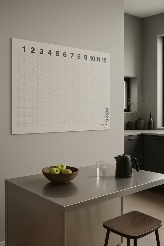 Jahresplaner 2026 A1 – Minimalistischer Wandkalender Grau (Querformat)